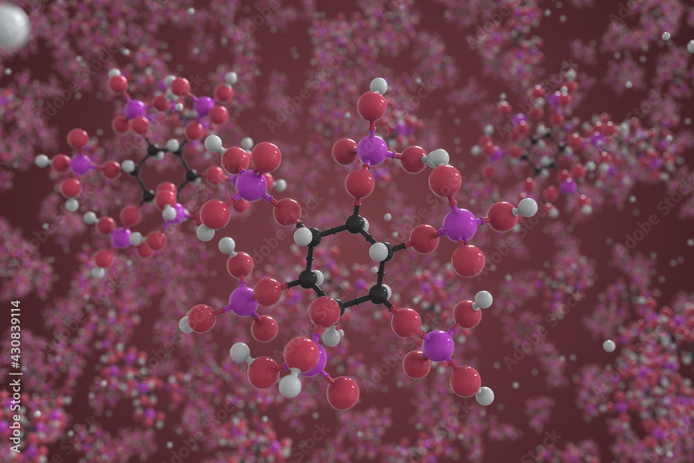 Obraz premium Phytic acid molecule, scientific molecular model, 3d rendering