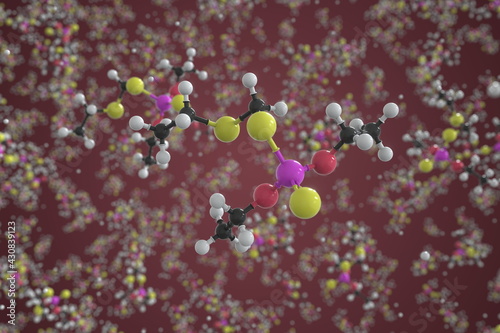 Molecule of phorate, ball-and-stick molecular model. Scientific 3d rendering
