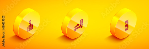 Set Isometric Car mechanic, transporter truck and tire wheel icon. Vector
