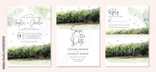 wedding invitation set with mangrove view watercolor