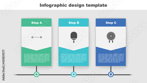 Set Barbell, Racket for playing table tennis and Target sport. Business infographic template. Vector