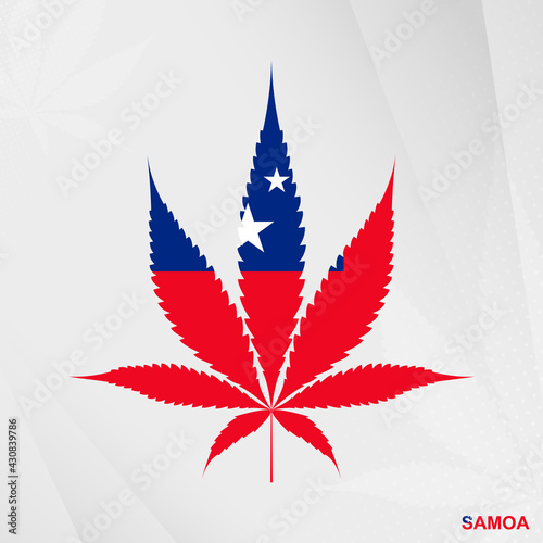 Flag of Samoa in Marijuana leaf shape. The concept of legalization Cannabis in Samoa.