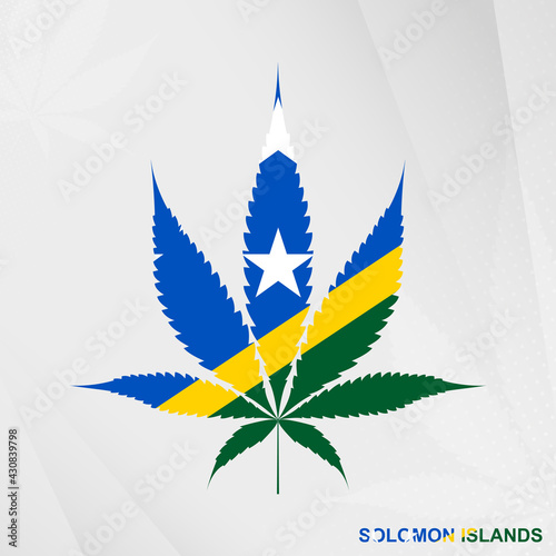 Flag of Solomon Islands in Marijuana leaf shape. The concept of legalization Cannabis in Solomon Islands.