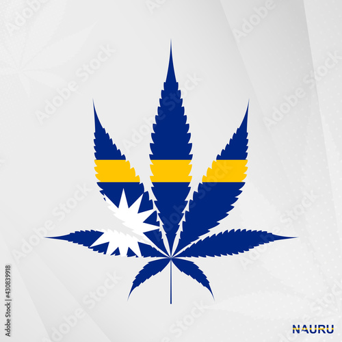 Flag of Nauru in Marijuana leaf shape. The concept of legalization Cannabis in Nauru.