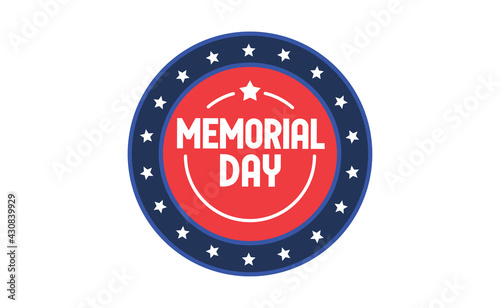 Memorial day badge design. United states veteran national holiday. Red, white and blue american flag colors.
