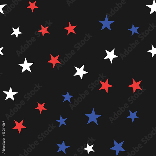 White, Red and Blue Stars with Dots Seamless Pattern