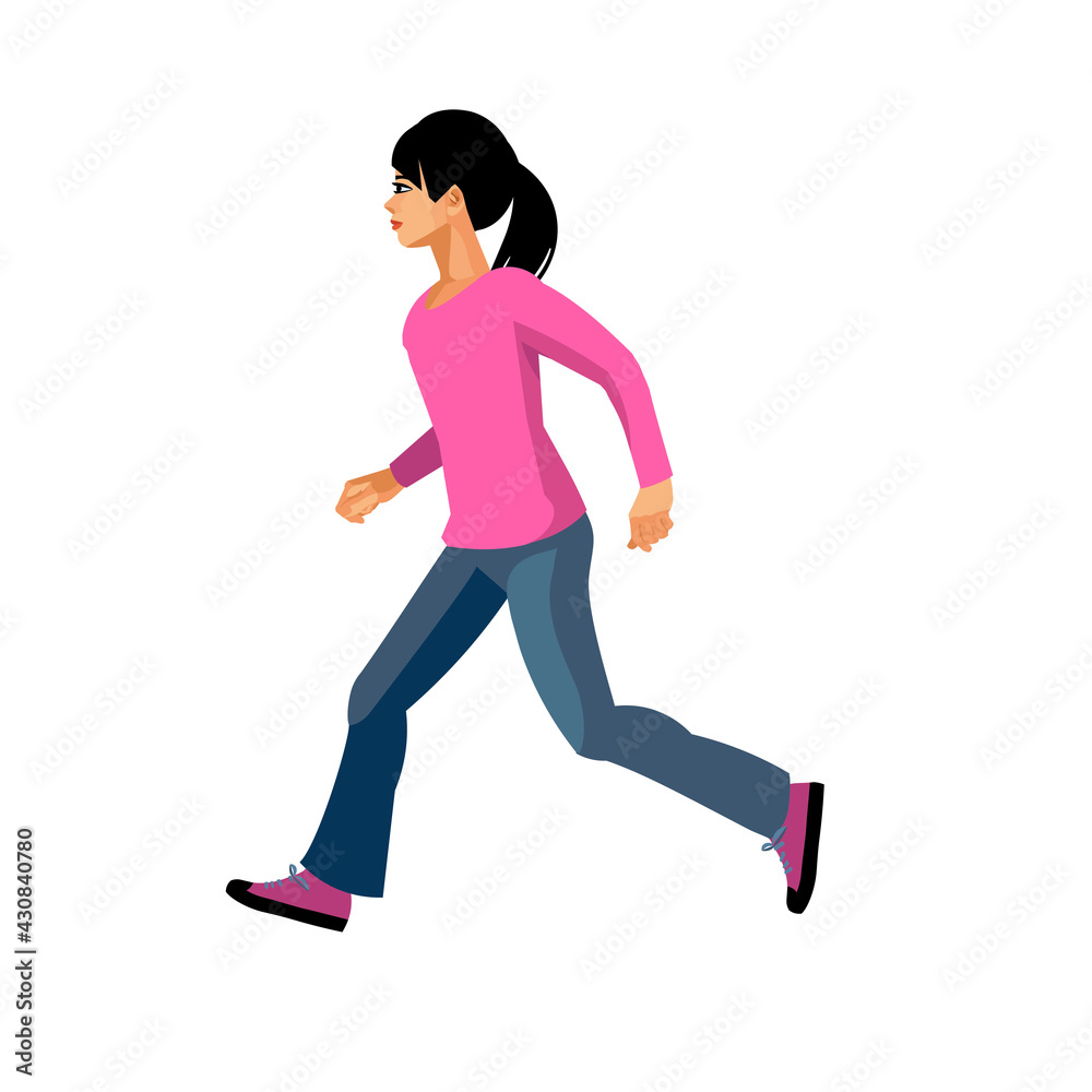 Japanese schoolgirl running profile view vector isolated figure