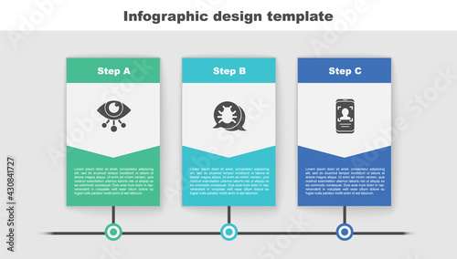 Set Eye scan, System bug and Mobile and face recognition. Business infographic template. Vector