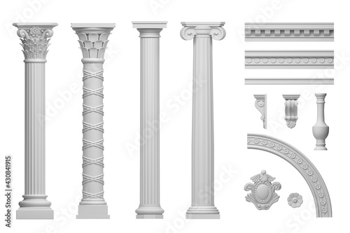 Classic white antique marble columns set photo