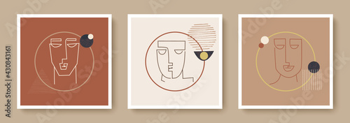 Fashion abstract design greeting cards, cubism style, with faces, abstract shapes.Design for covers, banners,wall art.Vector illustration.
