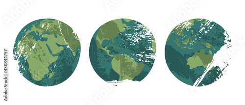 World Environment Day. Planet Earth with continents: Africa, America, Australia, Eurasia. Happy Earth Day, Earth Hour. Vector flat cartoon illustration, view from space