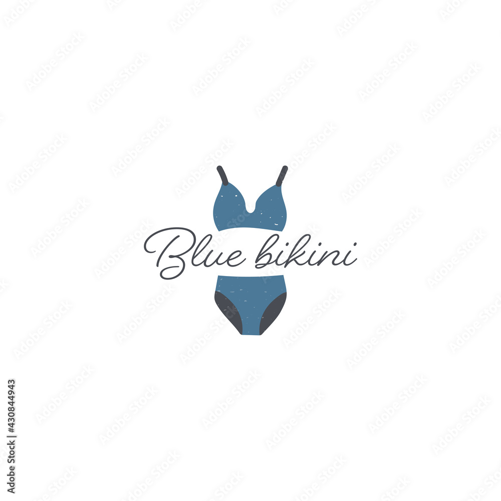 Pre-made logo design with blue bikini swim suit. Vector summer logotype Pre-made logo design with blue bikini swim suit. Vector summer logotype