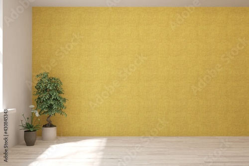 Fototapeta Naklejka Na Ścianę i Meble -  Yellow empty room. Scandinavian interior design. 3D illustration