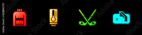 Set Christmas sweater, Meteorology thermometer, Ice hockey sticks and goal icon. Vector