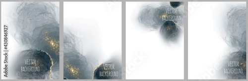 Set of vector watercolour universal backgrounds with gold glitter