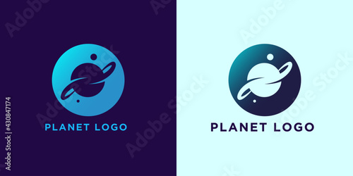 Planet logo design template with belt around the planet vector illustration