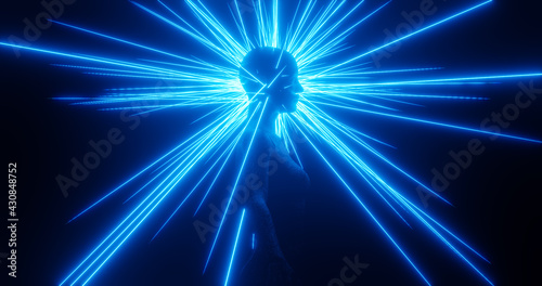 Render with a figure of a girl and blue rays