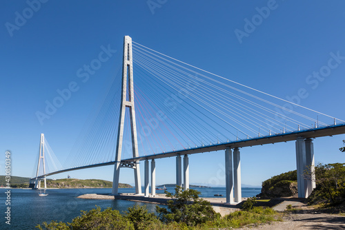 Bridge Russian over the Bosphorus East Strait in Vladivostok. Far East, Russia