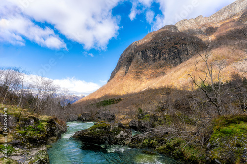 Bondhusdalen Valley near the village of Sunndal  the Bondhuselva River in the background of the mountains  Norway