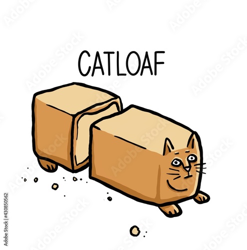 Photography Sliced Catloaf, Cat Bread Loaf Funny Cat Lover Digital Illustration