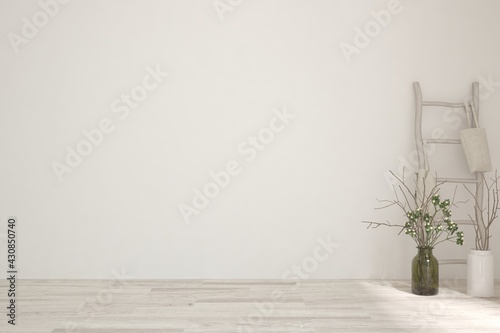 Fototapeta Naklejka Na Ścianę i Meble -  White empty room. Scandinavian interior design. 3D illustration