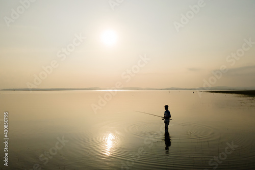 Pictures of river views and angler silhouettes Taken from above © Wutthichai