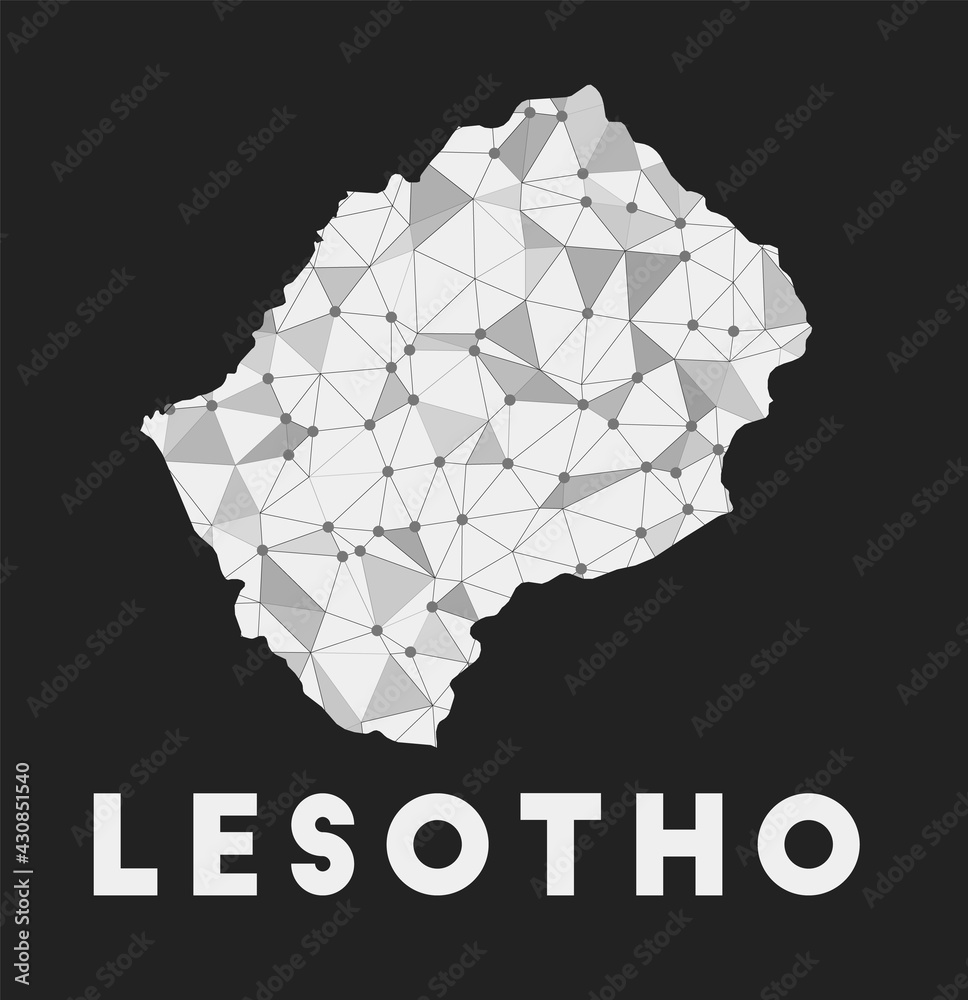 Lesotho - communication network map of country. Lesotho trendy geometric design on dark background. Technology, internet, network, telecommunication concept. Vector illustration. Lesotho - communication network map of country. Lesotho trendy geometric design on dark background. Technology, internet, network, telecommunication concept. Vector illustration.