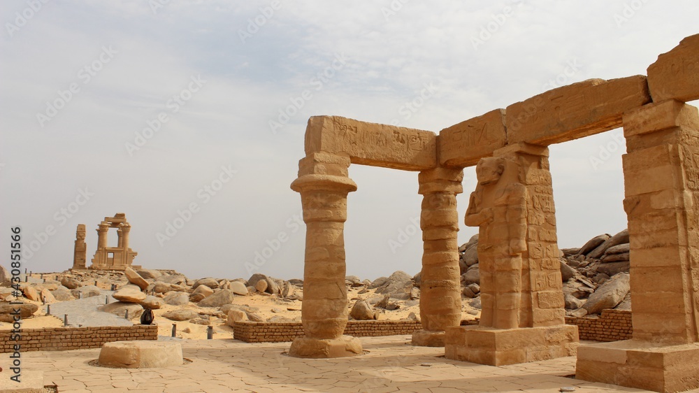 The beautiful columns of per Ptah temple on Kalabsha island in Aswan in Egypt