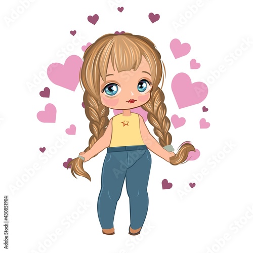 Little girl in pretty pants. Flirts. Handsome fashionable child. The isolated object on a white background. Vector illustration © Natalia