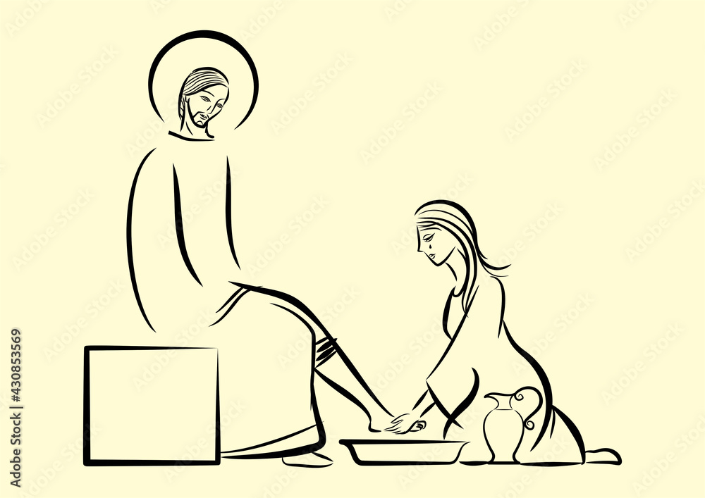 Mulher pecadora ungindo com perfume os pés de Jesus