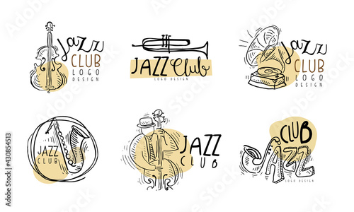 Canvas Print Jazz Club Logo Design with Musical Instrument Vector Set