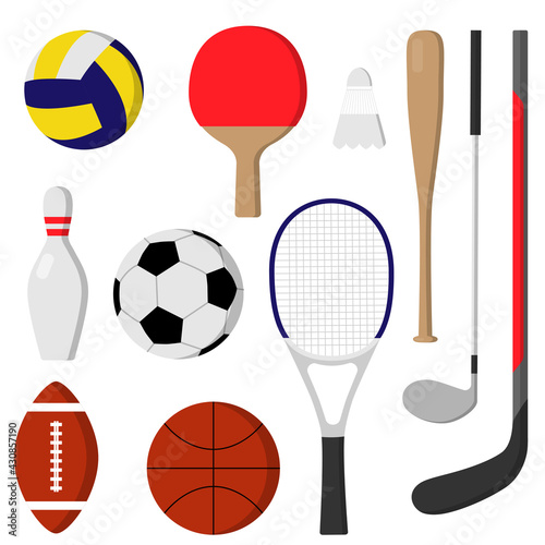 Sport games equipment. Flat objects set