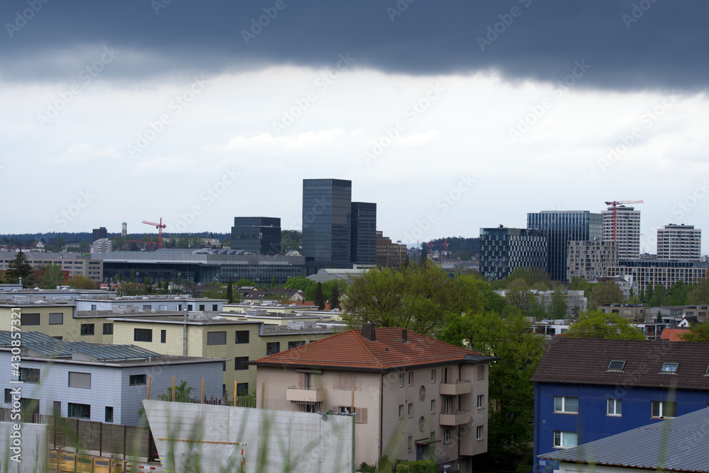 North of Zurich City with dramatic sky at springtime. Photo taken April 29th, 2021, Zurich, Switzerland.