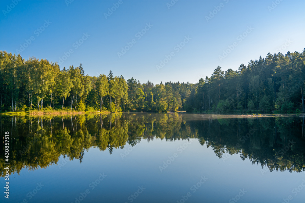 reflection of forest and sky in the lake reflection of forest and sky in the lake