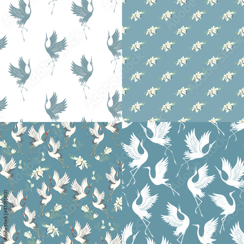 Japanese pattern set. Seamless vector ornaments with traditional motives.