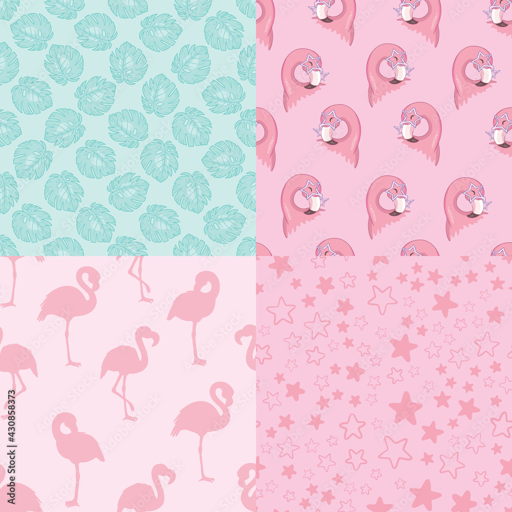 vector Wallpaper set of seamless patterns with images of flamingos vector Wallpaper set of seamless patterns with images of flamingos