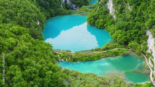Aerial view of the lakes on the Plitvice Lakes National Park, Croatia