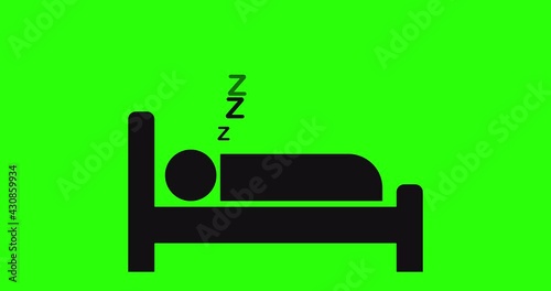 Sleeping person icon with zzz sleep wave. Hotel icon. 4K animation. Green screen
