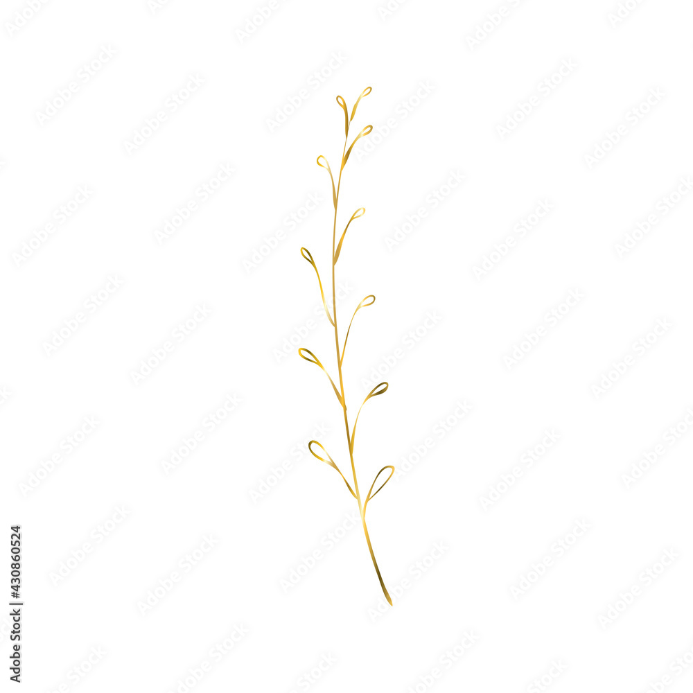 The golden sprig. Vector image with a golden twig. Template for the logo element.