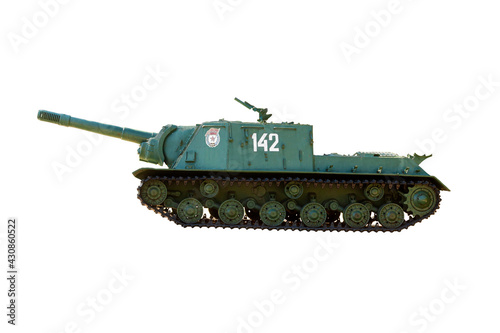 Soviet self-propelled artillery installation during the Great Patriotic War. On white background
