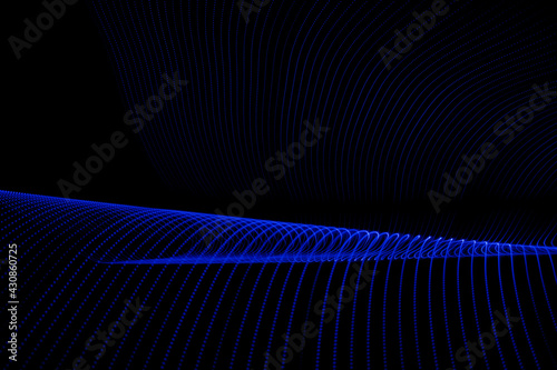 Abstract patterns of blue lines on black background. 3D rendered or 3D illustration Futuristic concept.