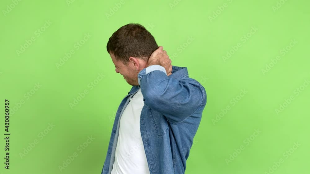 Brazilian handsome man with neck pain over isolated background Brazilian handsome man with neck pain over isolated background