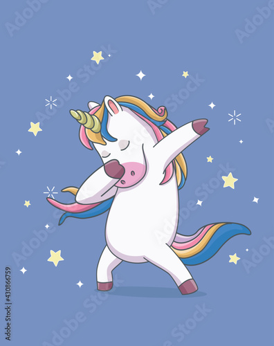 unicorn cute dabbing style with star. cartoon illustration © wisnu_Ds