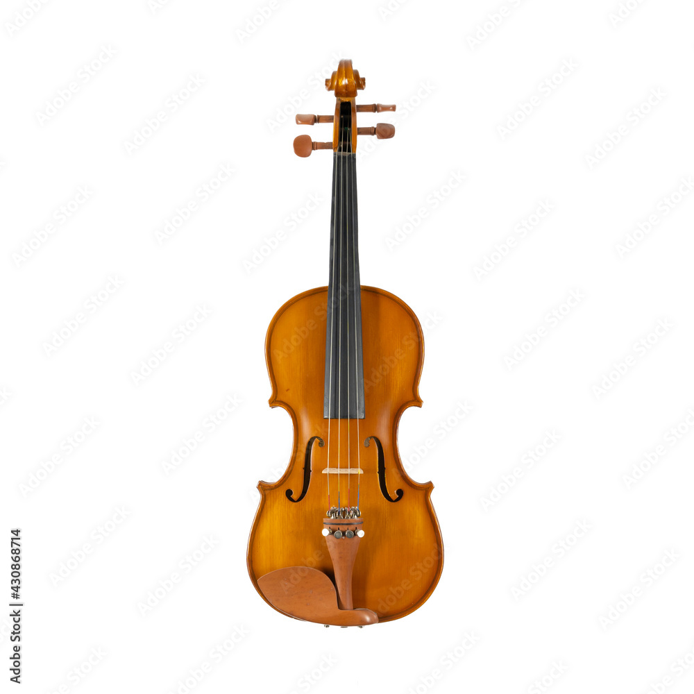 Fototapeta premium brown wooden violin isolated on white background