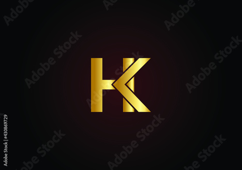Hk h k gold golden luxury product metal metallic alphabet company letter logo design vector icon template