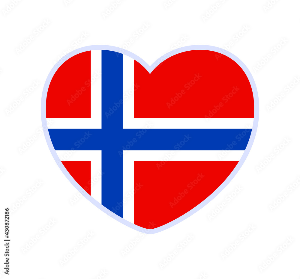 norway flag in a shape of heart. Icon flat heart symbol of love on the background national flag. Vector illustration.
