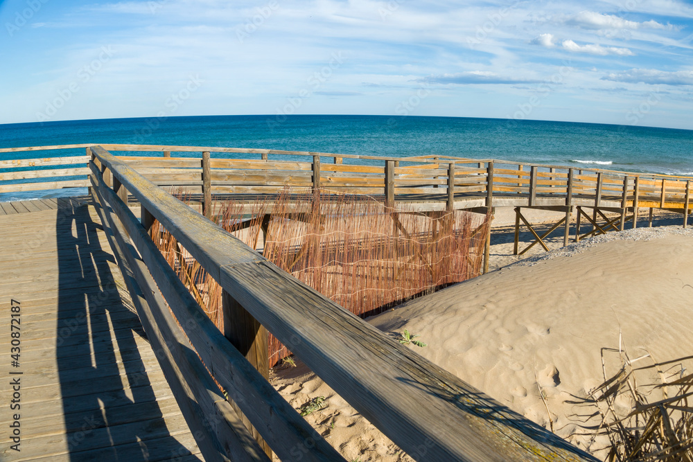 Cullera Dosel beach aerial Mediterranean sea in Valencia of Spain Cullera Dosel beach aerial Mediterranean sea in Valencia of Spain