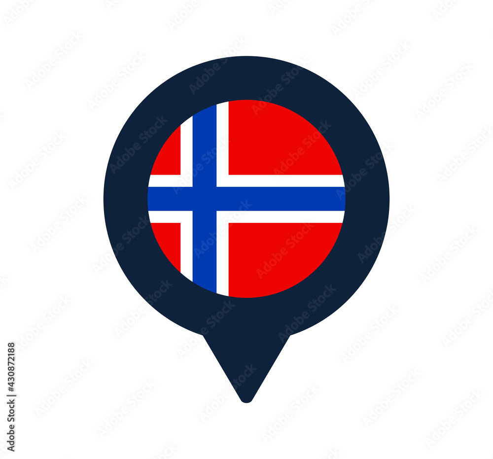 Obraz premium norway flag and map pointer icon. National flag location icon vector design, gps locator pin. vector illustration