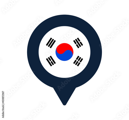 south korea flag and map pointer icon. National flag location icon vector design, gps locator pin. vector illustration