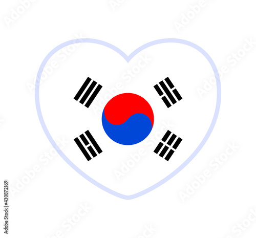 south korea flag in a shape of heart. Icon flat heart symbol of love on the background national flag. Vector illustration.